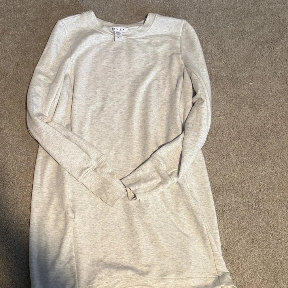 Athleta Off-White/Greyish Long Sleeve Swearshirt Dress - Picture 3 of 3